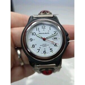 Women's Milan Face Of Watch On A Silver Cuff Bracelet Red Jewelry Geman Silver